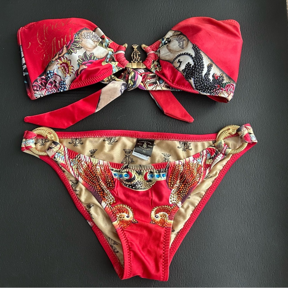 Christian Audigier Red and Gold Bikini Set